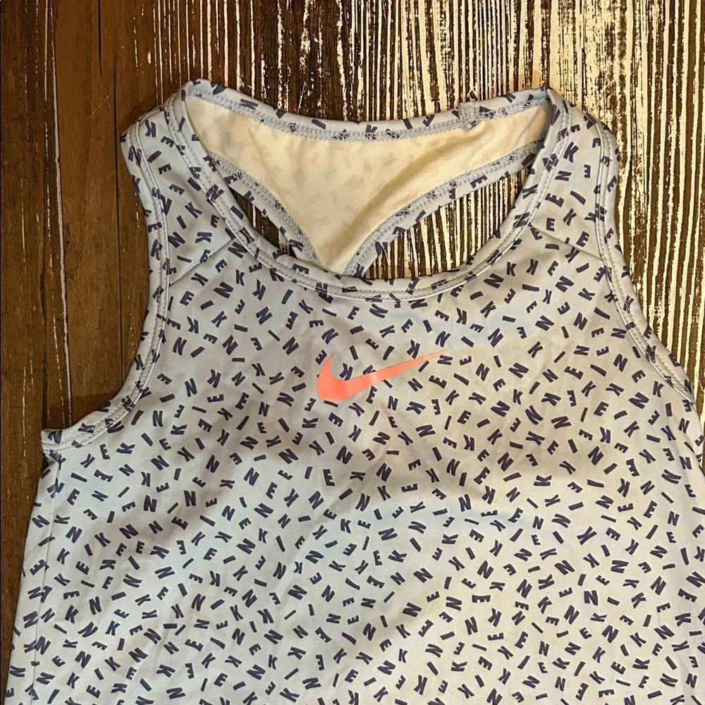 Nike Kids race back Casual Dress - light blue with navy scattered letters